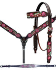 Bar H Equine Horse Leather Floral Hand Painted Breast Collar Brown