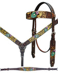 Bar H Equine Premium Hand Tooled Leather Stainless Steel Hardware Breast Collar Brown