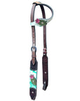 Bar H Equine Premium Hand Tooled Leather Stainless Steel Hardware One Ear Headstall Brown