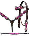 Bar H Equine Genuine Western American Leather Horse Premium Headstall & Breast Collar Set