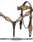 Bar H Equine Genuine Western American Leather Horse Premium Headstall & Breast Collar Set