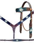 Bar H Equine Genuine Western American Leather Horse Premium Headstall & Breast Collar Set