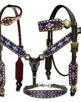 Bar H Equine Genuine Western American Leather Horse Premium Headstall & Breast Collar Set