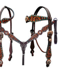 Bar H Equine Genuine Western American Leather Horse Premium Headstall & Breast Collar Set