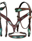 Bar H Equine Genuine Western American Leather Horse Premium Headstall & Breast Collar Set
