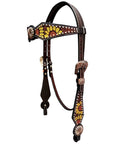 Bar H Equine Genuine Western American Leather Horse Premium Headstall & Breast Collar Set