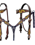 Bar H Equine Genuine Western American Leather Horse Premium Headstall & Breast Collar Set