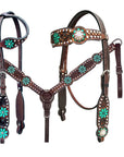 Bar H Equine Genuine Western American Leather Horse Premium Headstall & Breast Collar Set