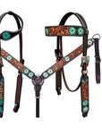 Bar H Equine Genuine Western American Leather Horse Premium Headstall & Breast Collar Set