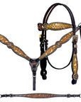 Bar H Equine Western Horse Genuine American Leather Wither Straps Breast Collar Headstall Tack Set