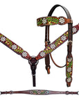 Bar H Equine Genuine Western American Leather Horse Premium Headstall & Breast Collar Set