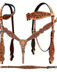 Bar H Equine Genuine Western American Leather Horse Premium Headstall & Breast Collar Set