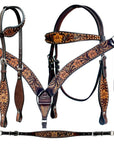 Bar H Equine Genuine Western American Leather Horse Premium Headstall & Breast Collar Set