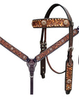 Bar H Equine Genuine Western American Leather Horse Premium Headstall & Breast Collar Set