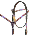 BAR H EQUINE Western Leather Horse Premium Headstall & Breast Collar Set