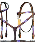 Bar H Equine Genuine Western American Leather Horse Premium Headstall & Breast Collar Set