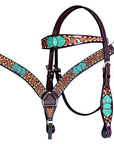 Bar H Equine Genuine Western American Leather Horse Premium Headstall & Breast Collar Set