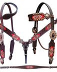 BAR H EQUINE Western Leather Horse Headstall & Breast Collar & Wither Strap
