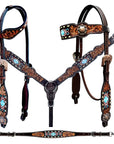 Bar H Equine Genuine Western American Leather Horse Premium Headstall & Breast Collar Set