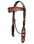 Bar H Equine Genuine Western American Leather Horse Premium Headstall & Breast Collar Set