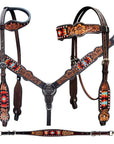 Bar H Equine Genuine Western American Leather Horse Premium Headstall & Breast Collar Set