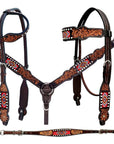 Bar H Equine Genuine Western American Leather Horse Premium Headstall & Breast Collar Set