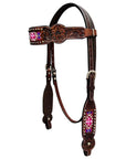 Bar H Equine Genuine Western American Leather Horse Premium Headstall & Breast Collar Set