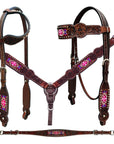 Bar H Equine Genuine Western American Leather Horse Premium Headstall & Breast Collar Set