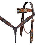 Bar H Equine Genuine Western American Leather Horse Premium Headstall & Breast Collar Set