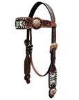 Bar H Equine Genuine Western American Leather Horse Premium Headstall & Breast Collar Set
