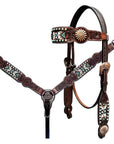 Bar H Equine Genuine Western American Leather Horse Premium Headstall & Breast Collar Set