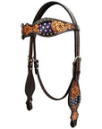 Bar H Equine Western Horse Floral Genuine American Leather Tack Set Brown