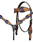 Bar H Equine Western Horse Floral Genuine American Leather Tack Set Brown