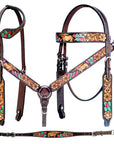 BAR H EQUINE Leather Horse Premium One Ear Headstall & Breast Collar Set