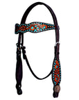 Bar H Equine Genuine Western American Leather Horse Premium Headstall & Breast Collar Set