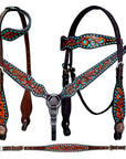 Bar H Equine Genuine Western American Leather Horse Premium Headstall & Breast Collar Set