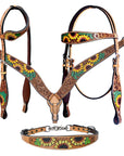 Bar H Equine Genuine Western American Leather Horse Premium Headstall & Breast Collar Set