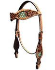 Bar H Equine Genuine Western American Leather Horse Premium Headstall & Breast Collar Set