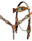 Bar H Equine Genuine Western American Leather Horse Premium Headstall & Breast Collar Set