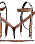 Bar H Equine Genuine Western American Leather Horse Premium Headstall & Breast Collar Set