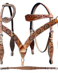 Bar H Equine Genuine Western American Leather Horse Premium Headstall & Breast Collar Set