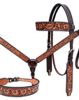 Bar H Equine Genuine Western American Leather Horse Premium Headstall & Breast Collar Set