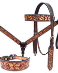 Bar H Equine Genuine Western American Leather Horse Premium Headstall & Breast Collar Set