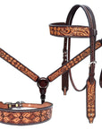 Bar H Equine Genuine Western American Leather Horse Premium Headstall & Breast Collar Set