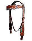 Bar H Equine Genuine Western American Leather Horse Premium Headstall & Breast Collar Set