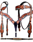 Bar H Equine Genuine Western American Leather Horse Premium Headstall & Breast Collar Set