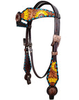 Bar H Equine Genuine Western American Leather Horse Premium Headstall & Breast Collar Set