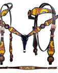 Bar H Equine Genuine Western American Leather Horse Premium Headstall & Breast Collar Set