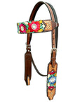 Bar H Equine Western Horse Floral Embroidery Design Genuine American Leather Tack Set