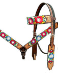 Bar H Equine Western Horse Floral Embroidery Design Genuine American Leather Tack Set
